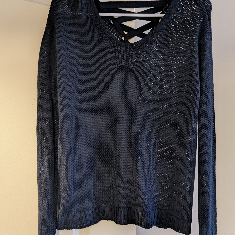 Navy Knit Sweater with Crisscross Back